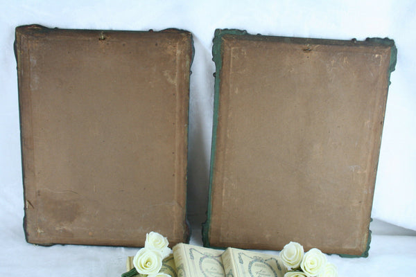PAIRE FRENCH 19th c portraits Mary JEsus latin text in its original frame wood