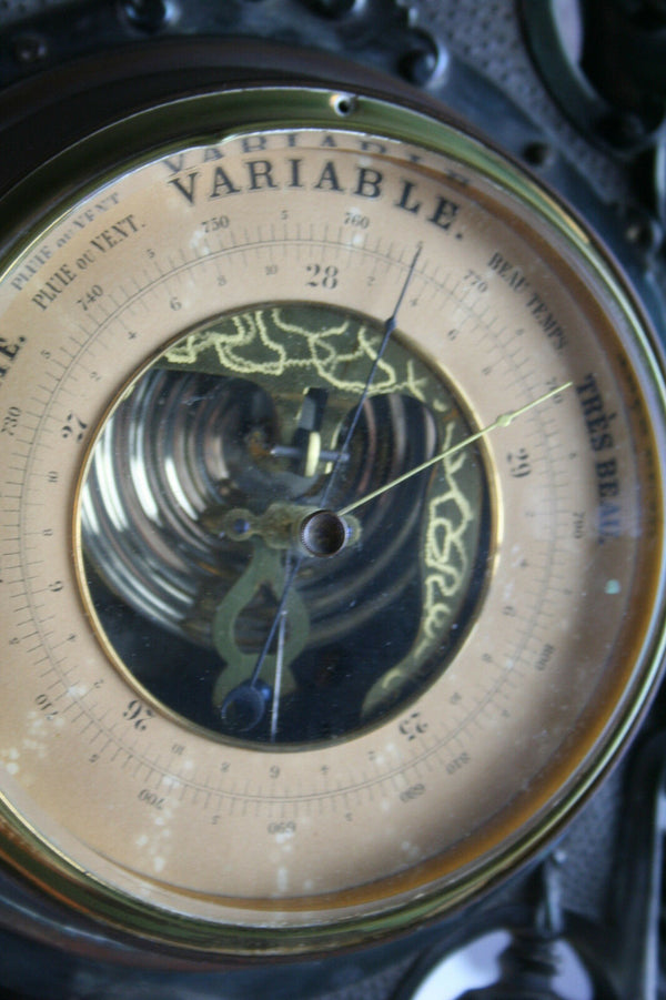 Rare Art nouveau design metal carved lady putti wings barometer German