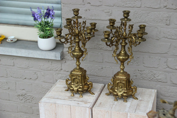 PAIR vintage bronze French dragon gothic figurine Candlelabras candlesticks