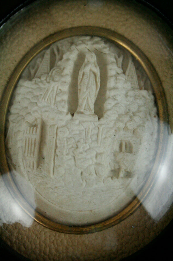 Antique 19th c French Meerschaum Madonna Mary figurine holy water font shell