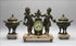 Antique French spelter Bronze clock garniture Vases urns cherubs marked Bruchon