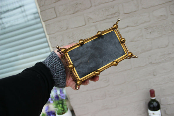 Vintage French Wood carved brass box knight medaillons plaques