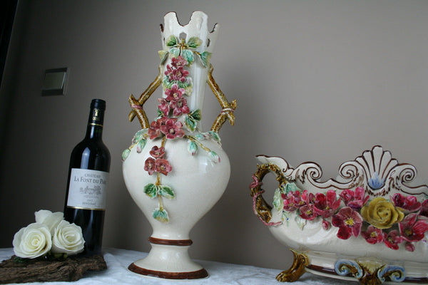 Huge Mantle set Barbotine majolica Garniture vases centerpiece set 1900 French