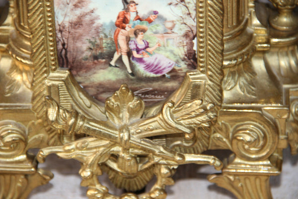 Stunning French Porcelain Clock set urns vases victorian romantic theme