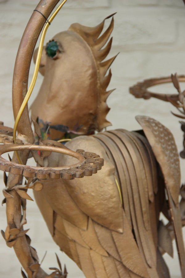 Unusual Rare Copper Parrot Bird glass figurine chandelier lamp French 1950's