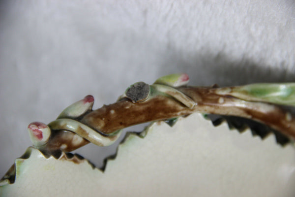 Huge Antique 1900 art nouveau barbotine MAjolica Vases planter set relief floral