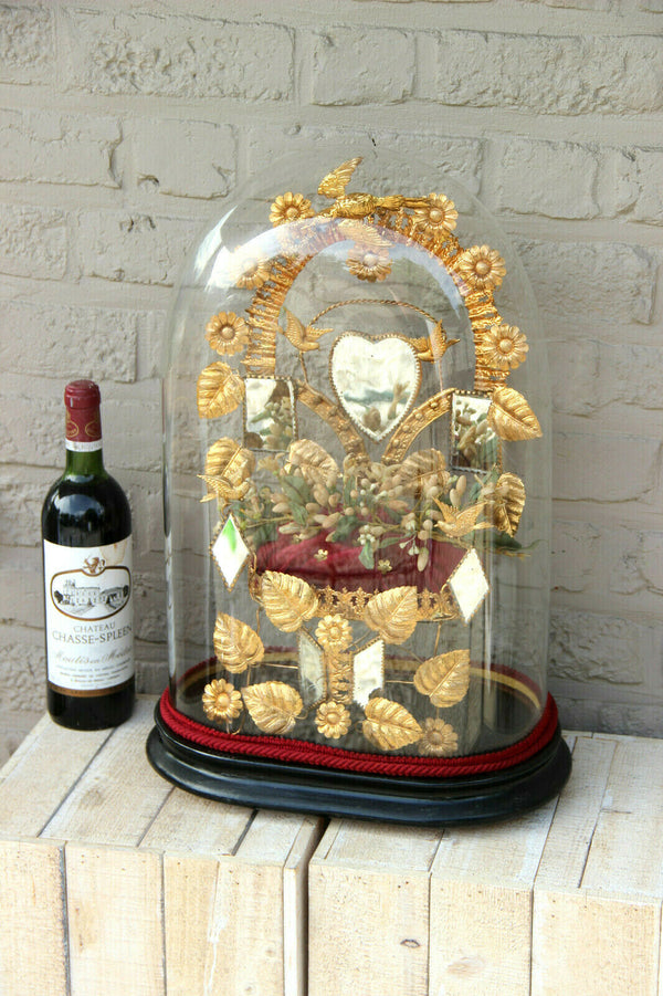 Antique Victorian Bridal wedding dome Globe Glass with tiara wax mirrors