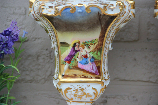 PAIR Antique 19thc Vieux paris porcelain Vases dragon gothic victorian rare