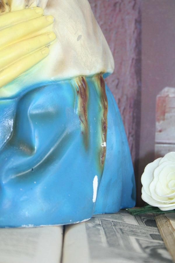 Antique XL French Madonna Mary Buste Plaster chalkware saint statue