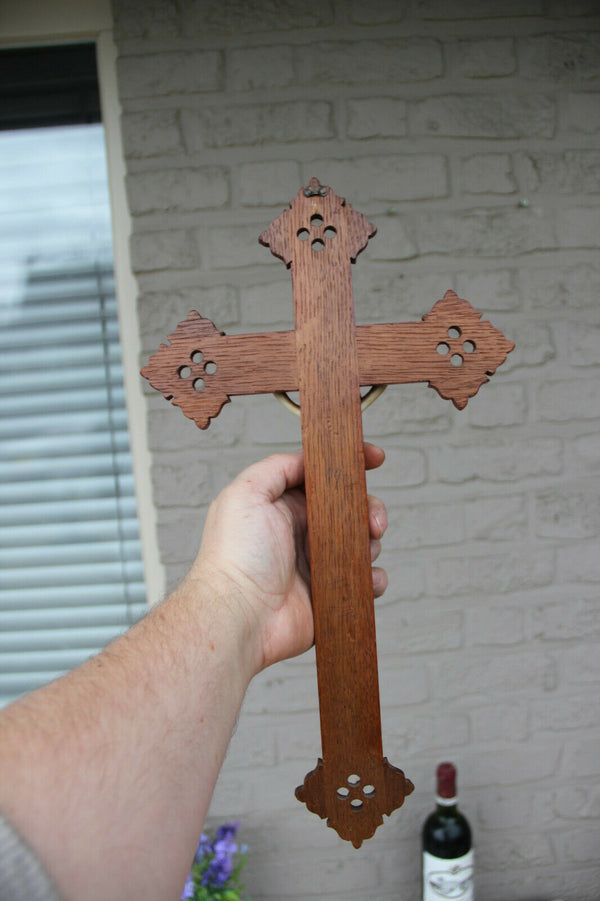 Antique neo gothic wood carved porcelain christ jesus cross religious crucifix