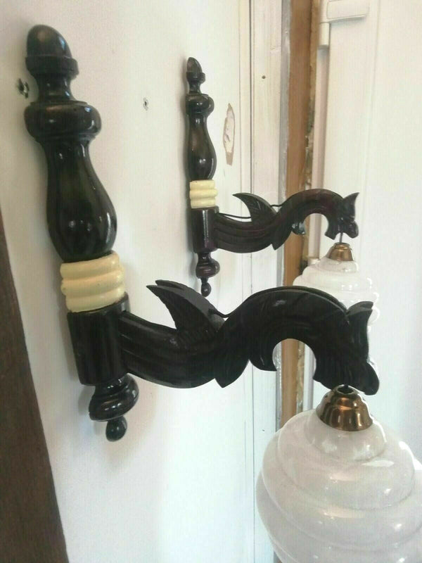 PAIR art deco neo gothic chimaera dragon castle wood sconces wall lights
