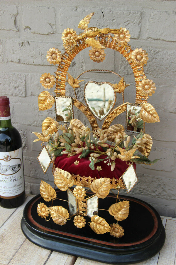 Antique Victorian Bridal wedding dome Globe Glass with tiara wax mirrors