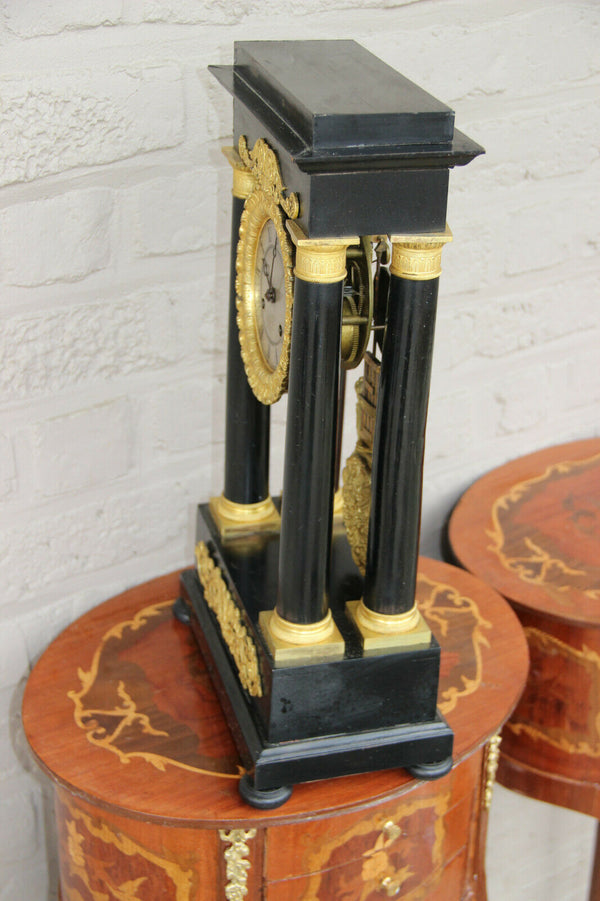Antique Napoleon III portico column clock dragons pendulum rare 1880s