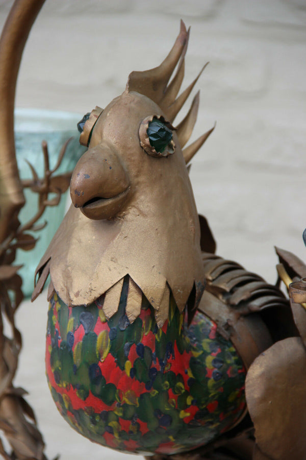 Unusual Rare Copper Parrot Bird glass figurine chandelier lamp French 1950's