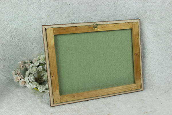 Vintage French oil canvas pianting Pointer hunting dog portrait signed