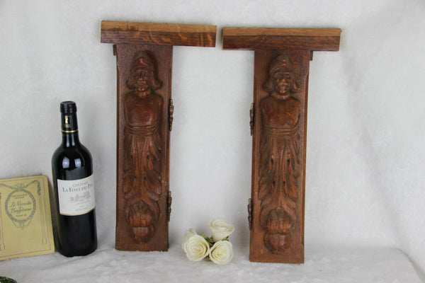 PAIR wood carved figurines from dutch cabinet early 40's