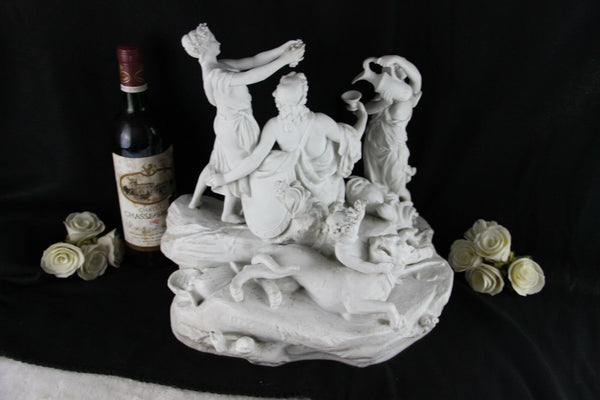 XXL French SEVRES marked Bisque porcelain Bacchus group putti after taraval 19th