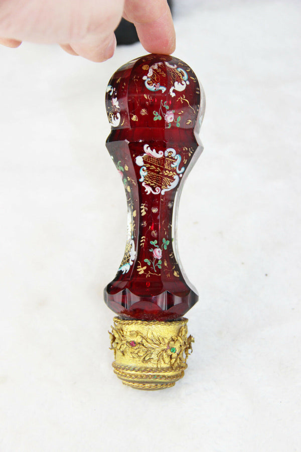 RARE Antique victorian Facet ruby red Glass enamel Staircase finial Louis XVI
