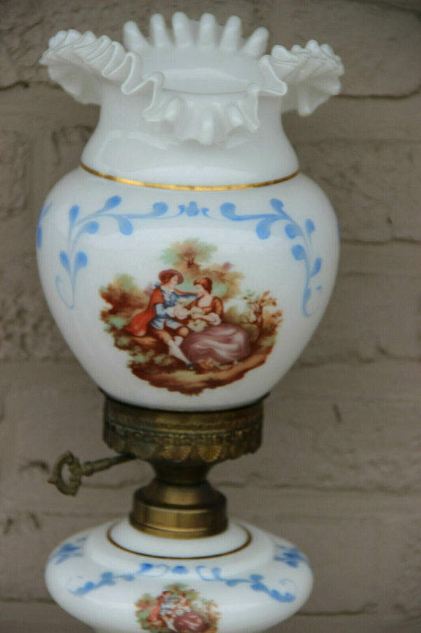 Stunning Vintage 1960 French opaline glass victorian scene table lamp rare