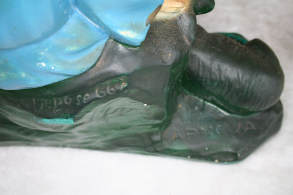 Antique French chalkware religious Lamb girl signed arnova statue sculpture