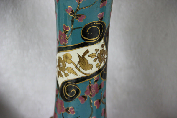 Pair french antique faience candelabras candle holders