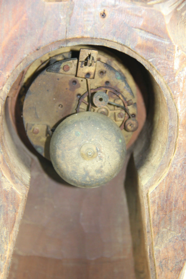 Huge BLACK FOREST wood carved 1885 Clock deer hunt birds marked