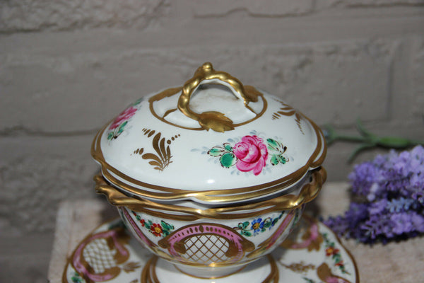 French vintage Pillivuyt Porcelain Centerpiece bonbonniere box bowl on plate
