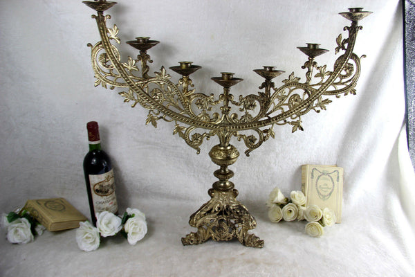 XXL antique French Altar religious candelabra candle holder dragon gothic church