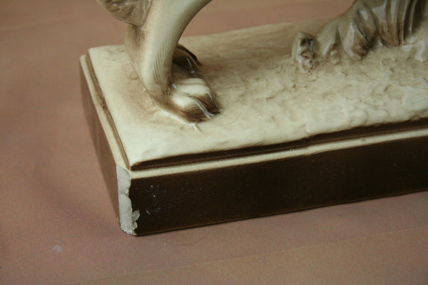 LARGE French Art Deco ceramic two running greyhound Whippet Signed LEMANCEAU