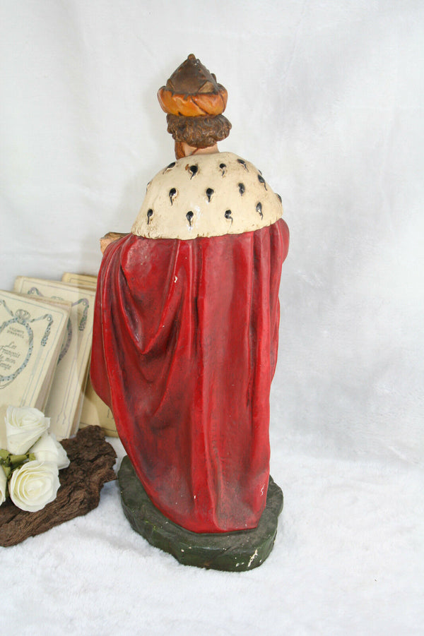 French XL antique saint statue religious 1900 Plaster polychrome