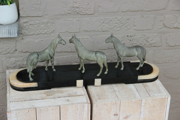 HUGE French Art Deco LIMOUSIN marked Spelter bronze marble horse group statue