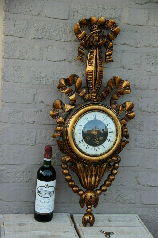 Stunning wood carved gold gilt wall clock louis XVI decor