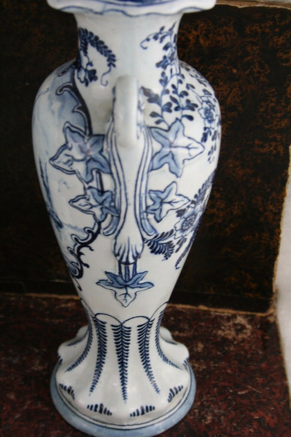 PAIR vtg 1950's Delft decor pottery Vases Mill Sailing boat scenes