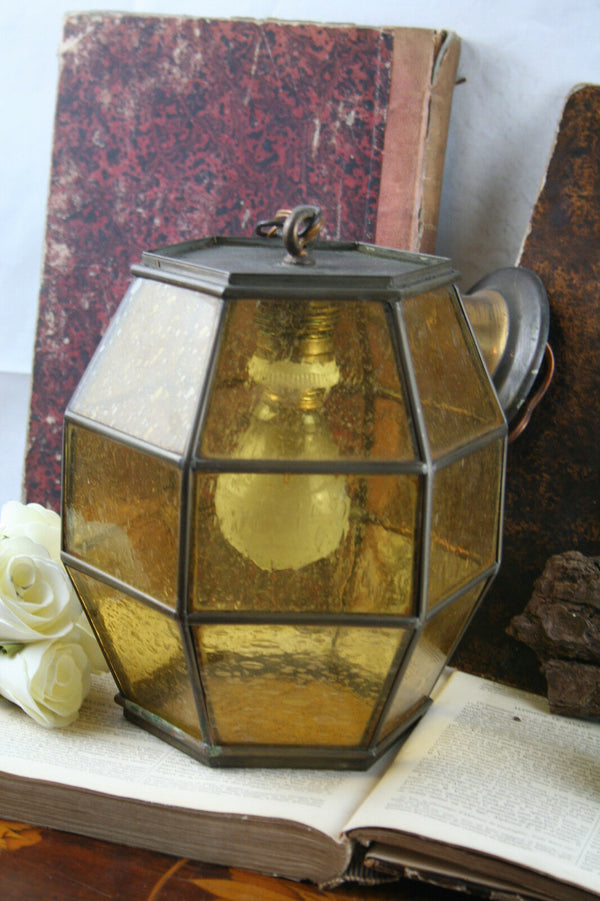 1930 ART DECO amber honeycomb coloured glass French pendant chandelier lamp