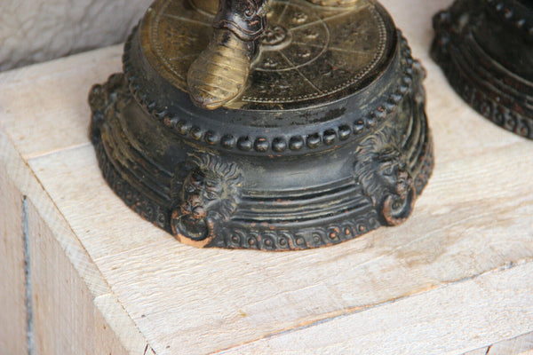 Antique PAIR French Terracotta Warrior knights lion heads statue figurines 1900