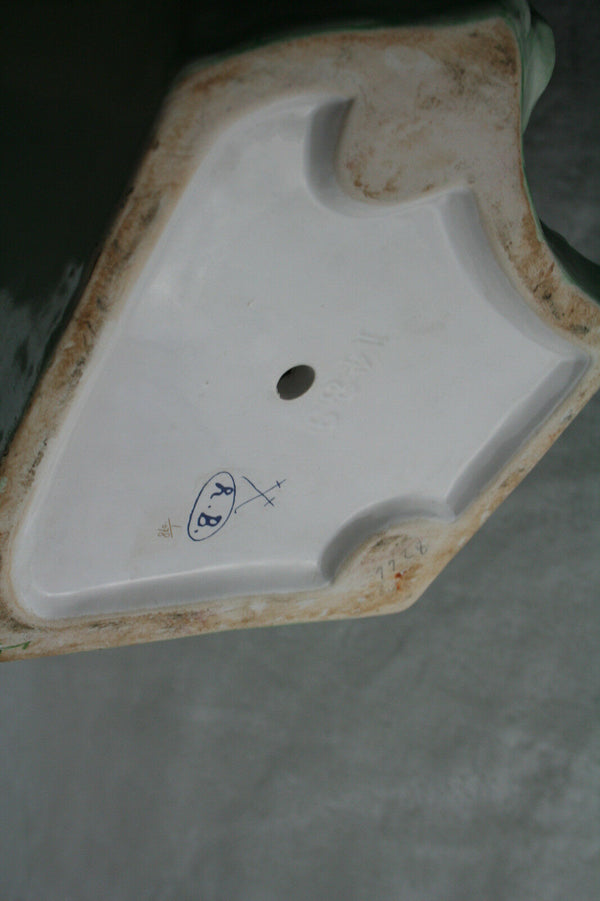 Gorgeous Porcelain majolica flowers Lady figurine bird mirror stairs statue