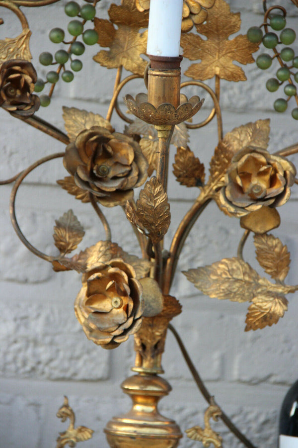 Rare XXL Antique church Altar candelabra Lamp Dragon figurines glass grapes