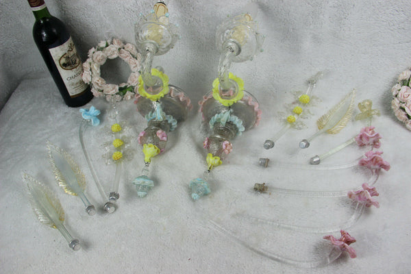 PAIR MURANO venetian hand blown multi colour wall lights sconces 1970
