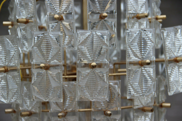 Retro 1970s 4 level Chandelier 48 Facet glass disc attr. Kinkeldey