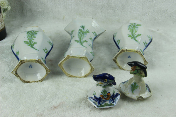 Set 3 Antique Delft polychrome pottery vases set farm landscape dutch decor mark