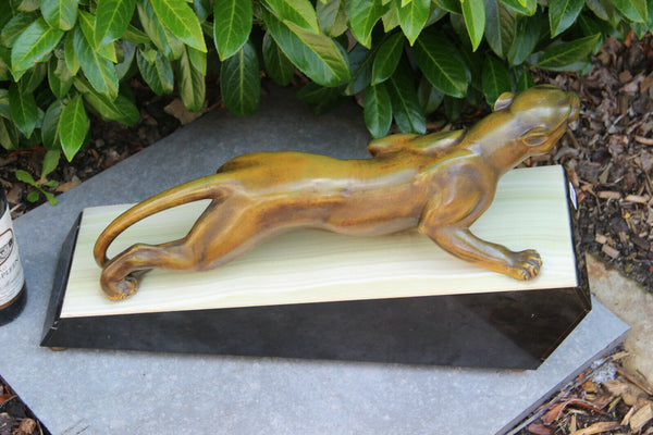 Huge ART DECO 1930 French MARBLE spelter bronze panther statue sculpture