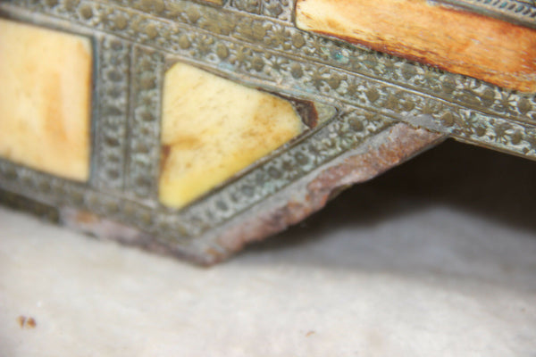 Huge XL Antique Maroccan African Treasure chest box inlaid artisan work rare