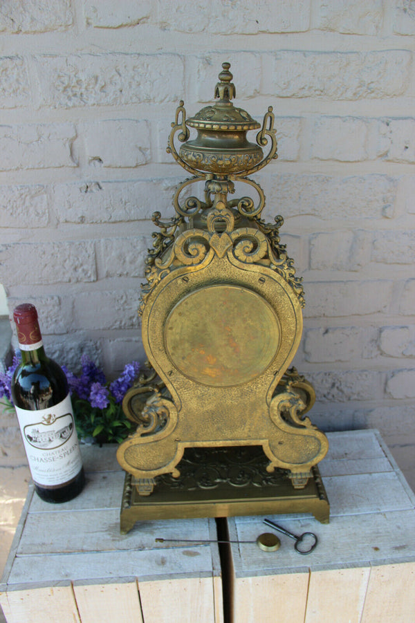 XL Antique French bronze gothic castle dragon devil lion paws putti head clock