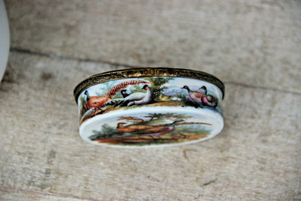 Rare Antique German 18thc porcelain Tabatiere snuff box birds chicken victorian