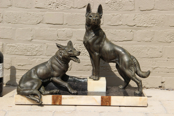 Huge XXL ART DECO 1930 German Sheperd Dog marble spelter bronze Statue sculpture