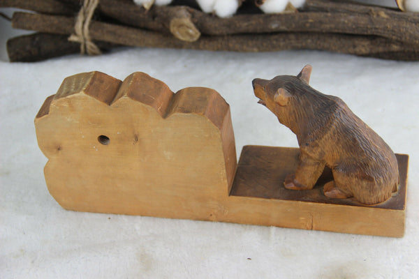Vintage Hand Carved Black Forest Bear Barometer Stand Weather Station German