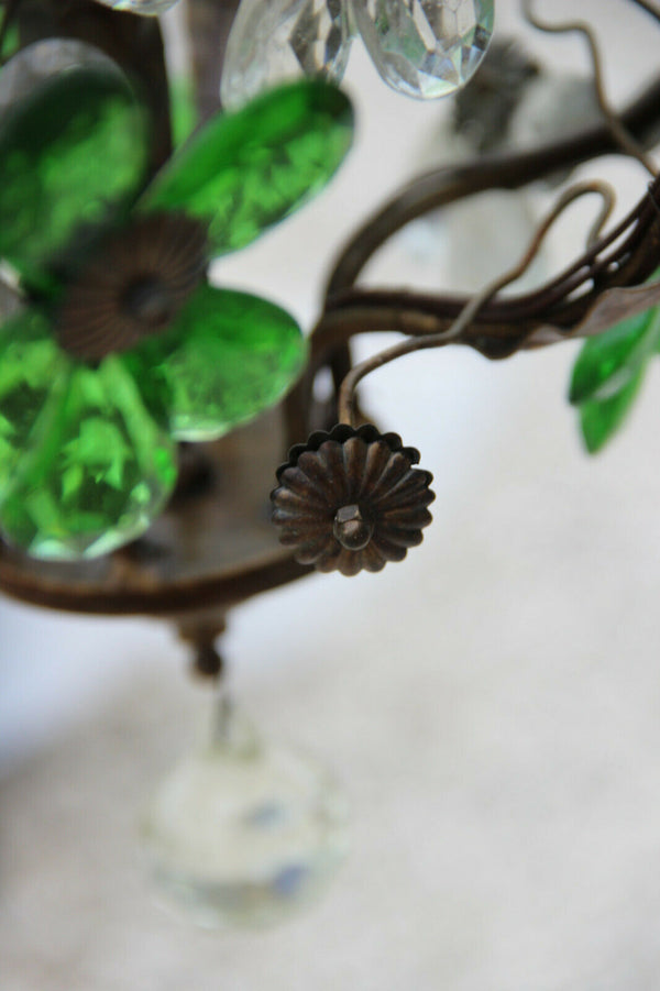 Vintage French Green clear glass daisy flower maison bagues styl Chandelier lamp