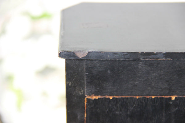 Antique Napoleon III portico clock black lacquered inlaid 19thc