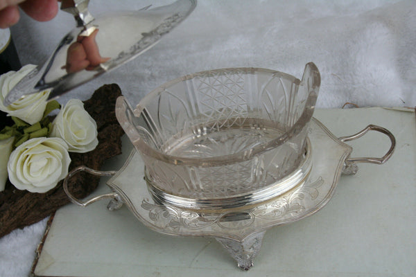 Antique victorian Butter dish glass superior silver plate co usa