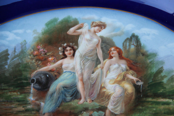 Antique French Centerpiece bowl tray in Sevres porcelain victorian bronze frame